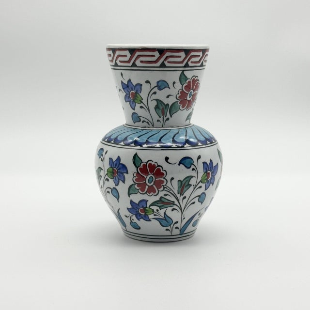 Handmade Ceramic Bud Vase (15cm) Classic Blue & White Iznik Floral Pattern with Yellow Accents – Artisan Table Decor For Sale - Image 4 of 6