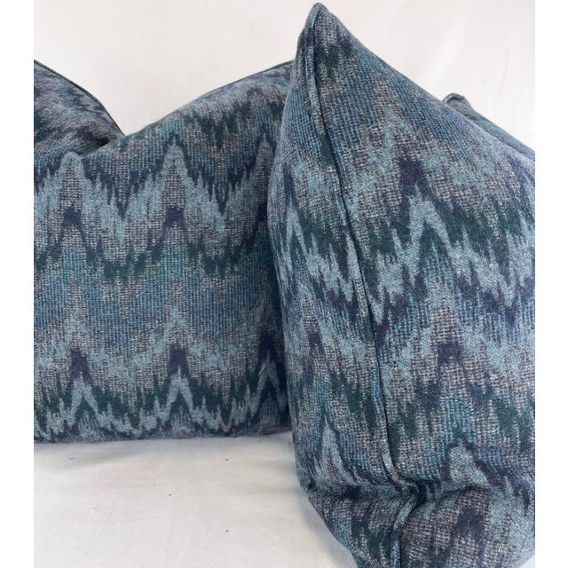 Transitional Kirby Design "Flame Wool" in Marine 22" Pillows-a Pair For Sale - Image 3 of 4