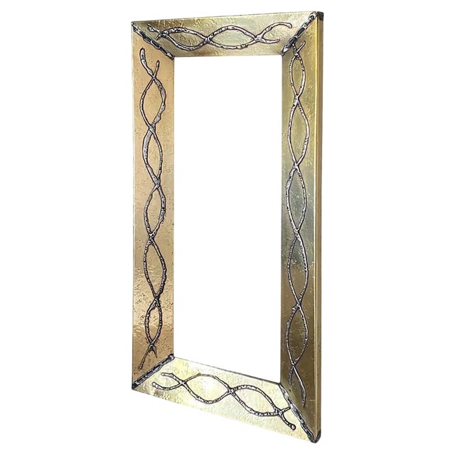 Vintage Mirror in Brass in Acid Brass Patina, France, 1970s For Sale