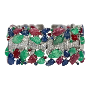 1980s Tutti Frutti Carved Stones Diamond Bracelet