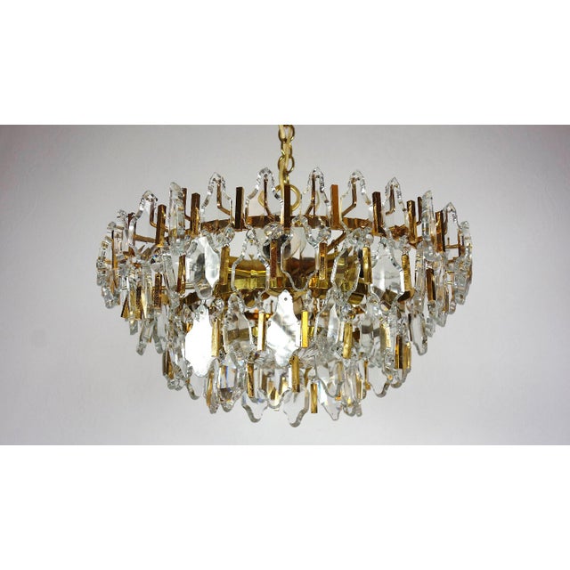 Brass and Lead Crystal 6-Light Chandelier from Palwa, 1960s For Sale - Image 9 of 10