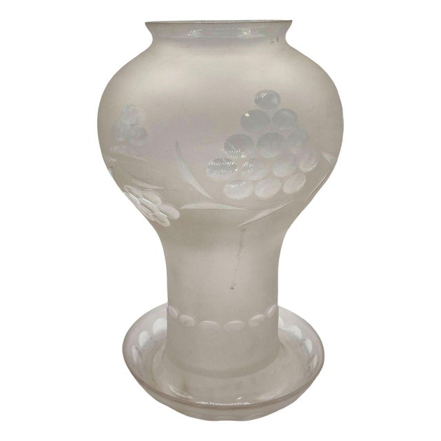 This vintage western-style white frosted glass oil lamp Hurricane Shade has a smooth, curved design, wheel cut accents...