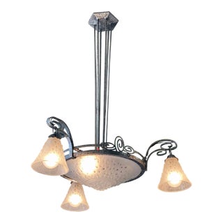 1920s Signed Art Deco Muller Freres Chandelier, France For Sale