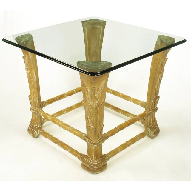 Early 20th Century Limed Alder Center Table with Carved Wheat Relief and Glass Top For Sale - Image 5 of 11