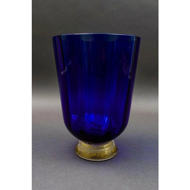 Murano Mid 20th Century Nason Moretti Signed Murano Italy Blue Aventurine Gold Glass Vase For Sale - Image 4 of 10