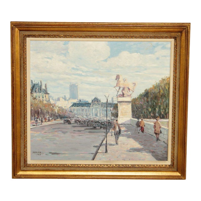 Late 20th C. Impressionist Style 'Paris' Street Scene by George Malva For Sale