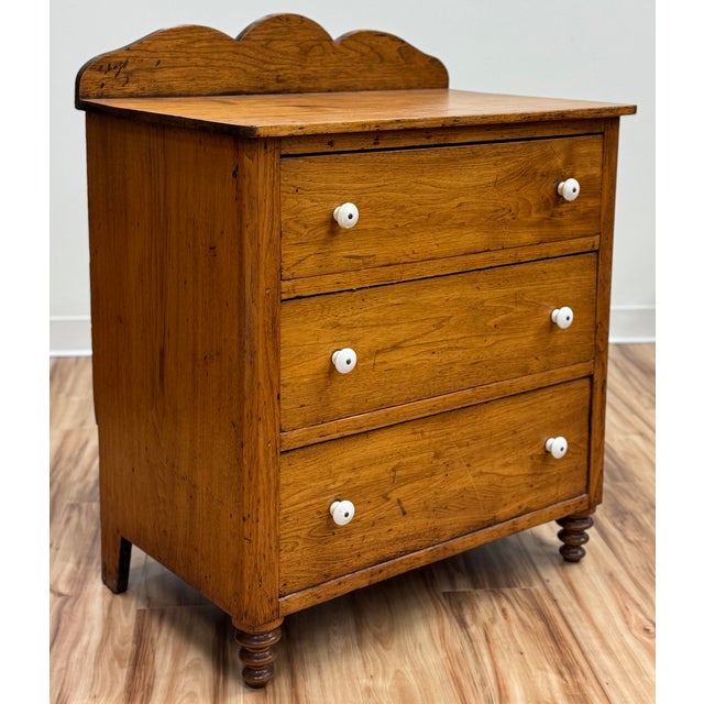 Antique Pine Three Drawer Chest With Porcelain Knobs For Sale - Image 4 of 16