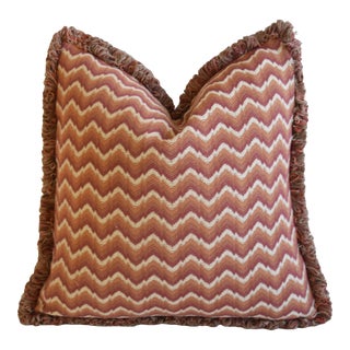 Designer Chevron Zig-Zag/Flame Feather/Down Pillow W/ Fancy Trim 21" Square For Sale