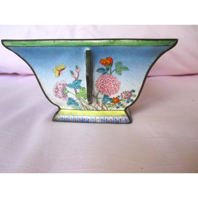 This is a Gorgeous! Chinese Antique Enameled Cachepot with a Beautiful Bird of Paradise Design with Lovely soft Blues,...