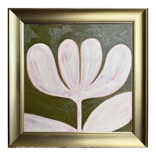 Original Tulip Flower Painting in Brushed Gold Frame, Oil on Canvas, 14.5" X 14.5" by Tatiana Duperault For Sale