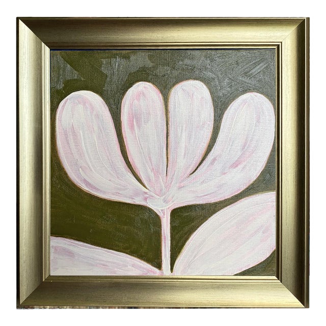 Original Tulip Flower Painting in Brushed Gold Frame, Oil on Canvas, 14.5" X 14.5" by Tatiana Duperault For Sale