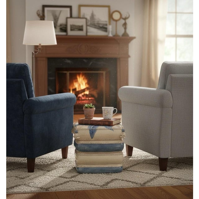 Ceramic Italian Ceramic Stacked "Pillow" Garden Stool – Blue Lily For Sale - Image 7 of 10