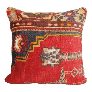 Handmade Bohemian Red Tone Rug Pillow Cover