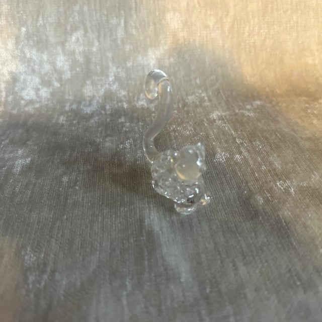 Late 20th Century Vintage Hand Blown Glass Figurines Blue Slug, Clear Kitty, Coral Elephant - Set of 3 For Sale - Image 5 of 6