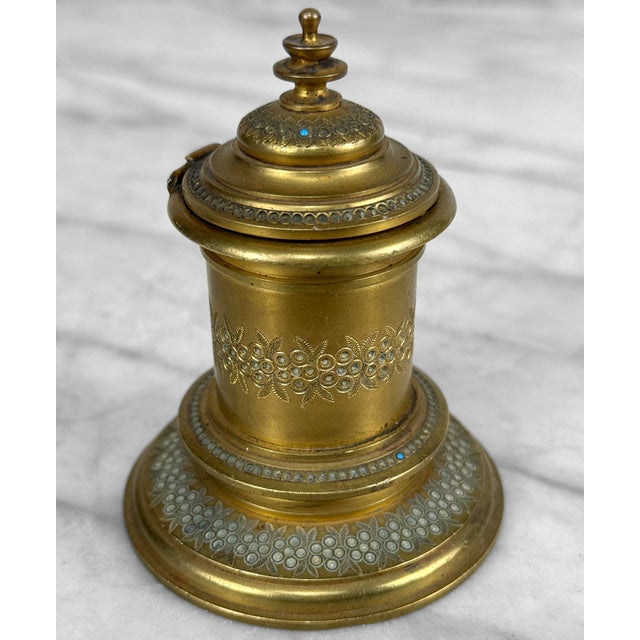 Brass Antique Traditional Moorish Brass Library Inkwell For Sale - Image 8 of 9