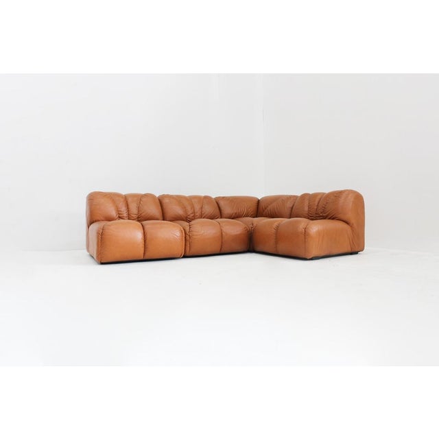 Vintage Modular Sofa in Cognac Leather, Italy, 1970s, Set of 4 For Sale - Image 3 of 9