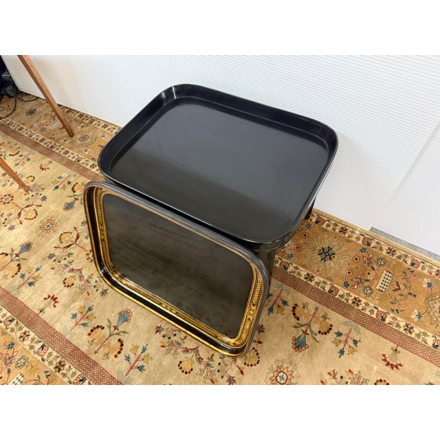 Wood English Black + Gold Tray Table, 19th Century For Sale - Image 7 of 12