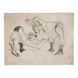 1930s Wrestlers Etching by Barnard