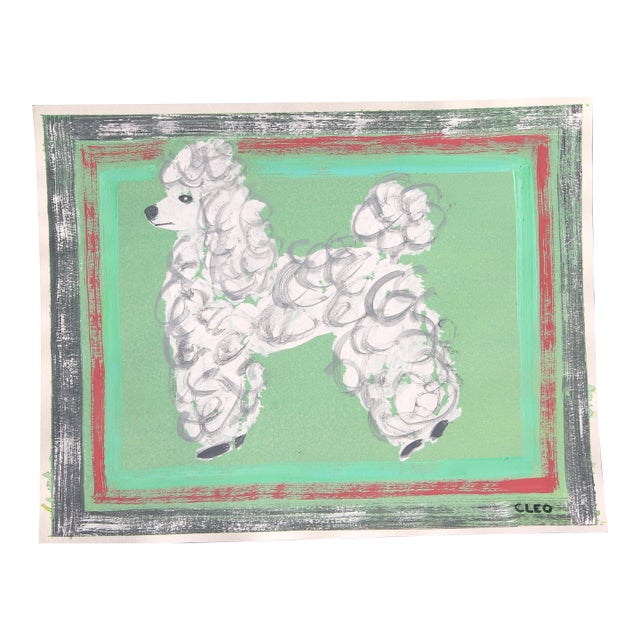 Dog Poodle Folk Pop Art Minimalism Expressionism White Green Apricot Original Painting by Cleo Plowden For Sale