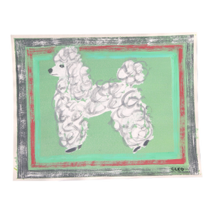 Dog Poodle Folk Pop Art Minimalism Expressionism White Green Apricot Original Painting Cleo Plowden