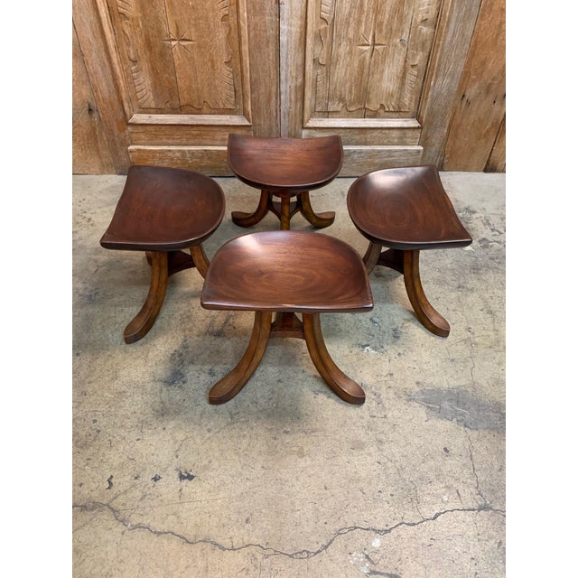 1950s Vintage Sculpted Mahogany Tripod Stools After Adolf Loos - Set of 4 For Sale In Dallas - Image 6 of 10