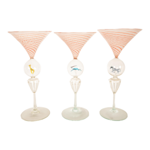 Antique Set 3 Handblown Martini Glasses Animals Bimini Werkstätte Austria 1925