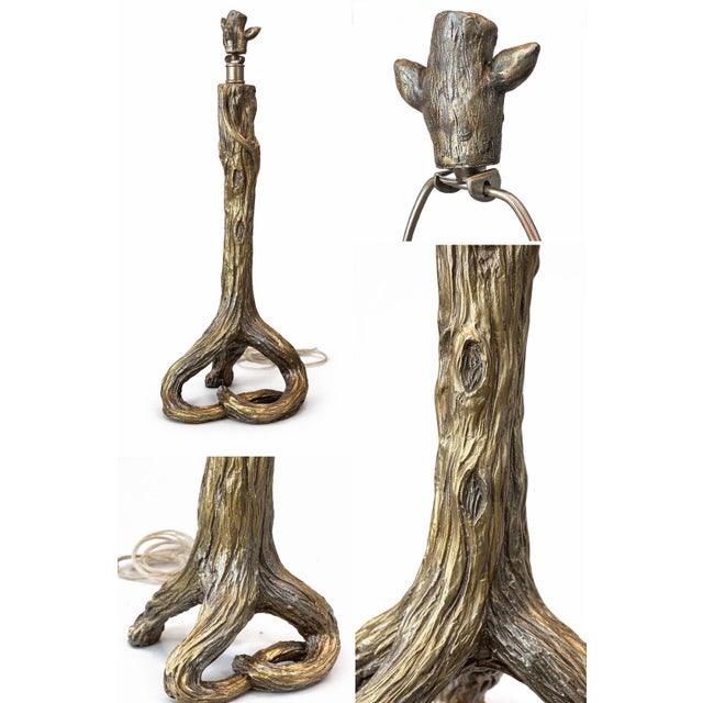 Late 20th Century Modern Sculptural Driftwood Sunlit Bronze Finish Table Lamp - With Linen Drum Shade For Sale In Los Angeles - Image 6 of 9