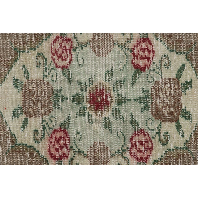 Vintage Zeki Müren Rug in Brown With Green Floral Medallion, From Rug & Kilim For Sale In New York - Image 6 of 7
