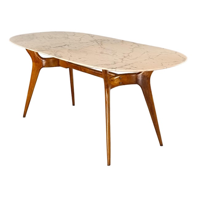 Table with Oval Marble Top in Beech and Marble, 1950s For Sale