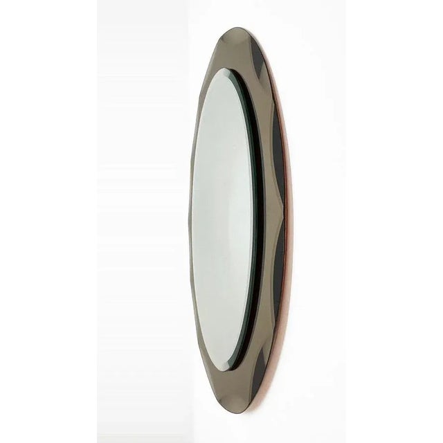 Glass Mid-Century Italian Oval Mirror with Bronzed Graven Frame from Cristal Arte, 1960s For Sale - Image 7 of 16
