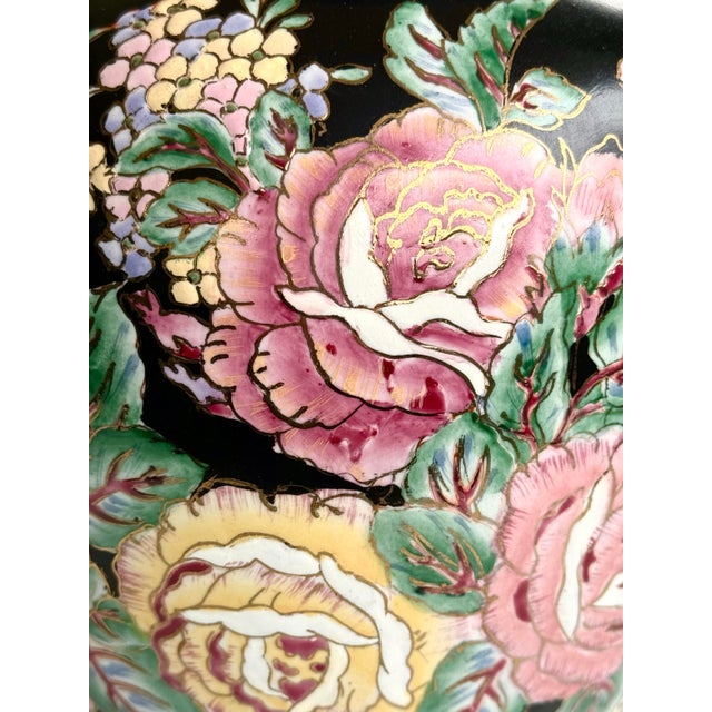 Ceramic Chinese Export Famille Noire Hand-Painted Floral Vase For Sale - Image 7 of 11