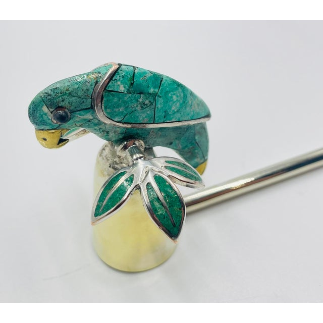 1980s Emilia Castillo Parrot Candle Snuffer With Malachite Inlay, Taxco Mexican Modern For Sale - Image 10 of 17