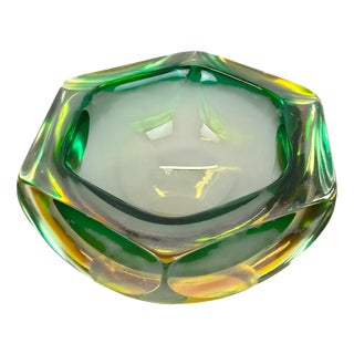 Murano Green Glass Sommerso Block Cube Ashtray from Flavio Poli, Italy, 1970s For Sale