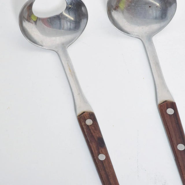 Brown WMF Cromargan Wood & Stainless-Steel Salad Servers Mid Century Modern Dansk For Sale - Image 8 of 11