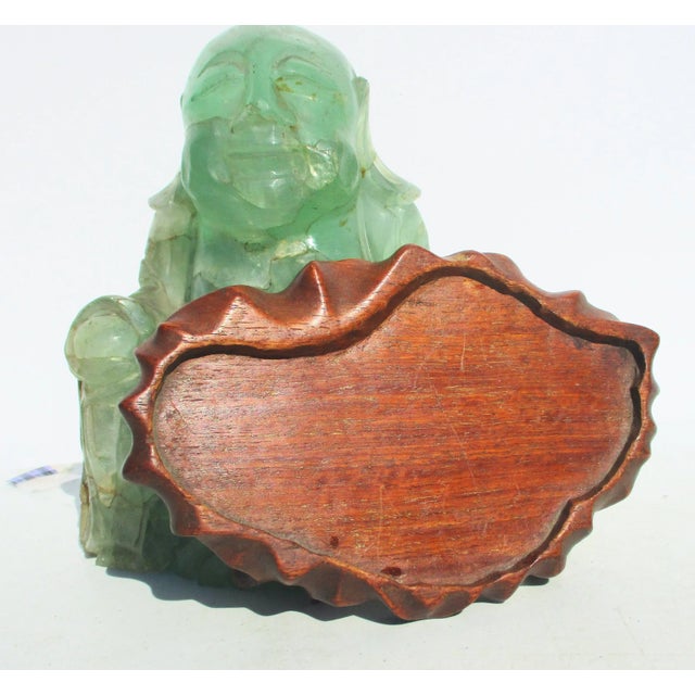 Vintage Chinese Fluorite Hotei Buddha on Wooden Stand For Sale - Image 9 of 12