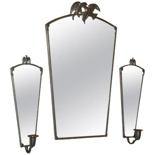 Vintage Swedish Pewter Eagle Mirror and Sconces by Svenskt Tenn For Sale