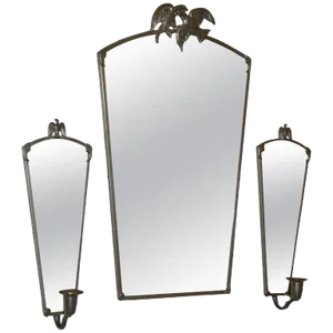 Vintage Swedish Pewter Eagle Mirror and Sconces by Svenskt Tenn