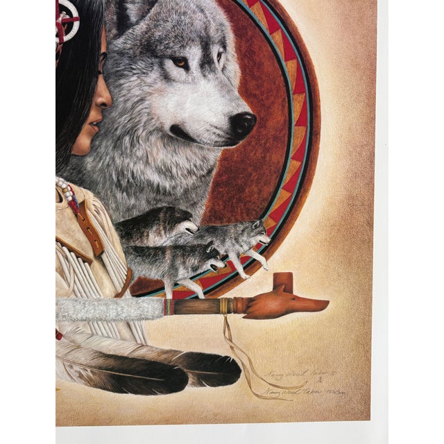 1990s 1991 Nancy Wood Taber "Wolf Song" Signed Numbered Native American Print W/ Coa For Sale - Image 5 of 8