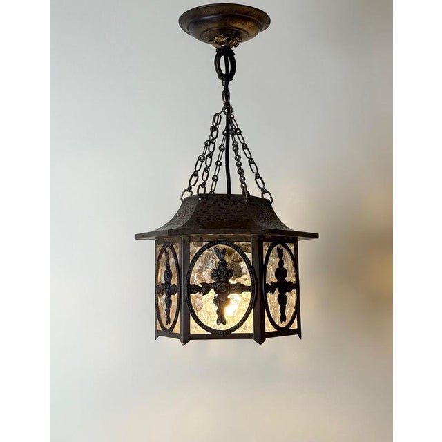 20th Century German Brass and Textured Glass Chinoiserie Lantern, 1920s For Sale - Image 3 of 18