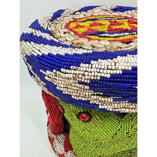 Avocado Bamileke Trade Bead Animal Stool For Sale - Image 8 of 12