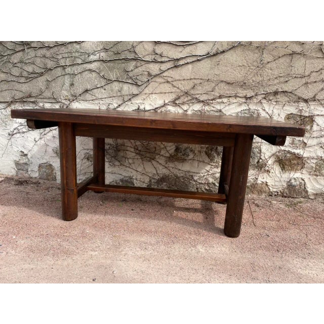 Fir Dining Table with Round Legs, 1950s For Sale - Image 9 of 11