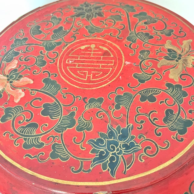 Large 14" Antique Chinese REd Lacquer Wedding Box For Sale - Image 10 of 16