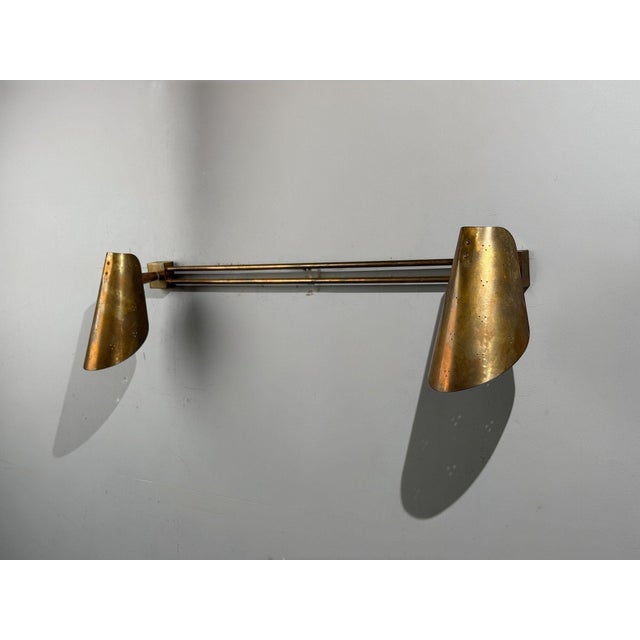 Paavo Tynell Style, Finnish Mid-Century Modern, Large Double Wall Light or Sconce, Pierced Brass, Finland, 1950s A...