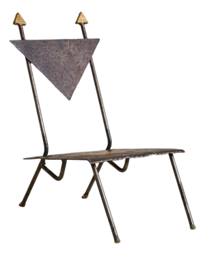 1990s French Brutalist Wrought Iron Accent Chair Attributed to Jean-Jacques Argueyrolles