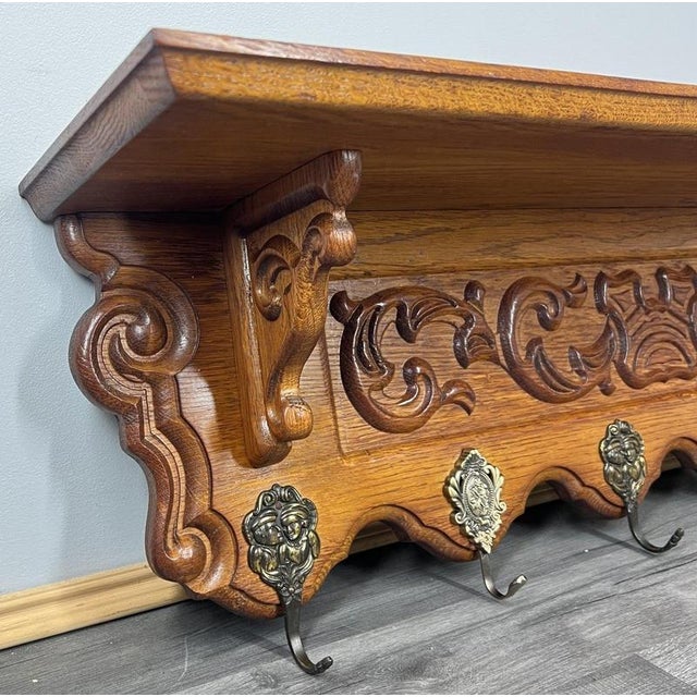 Vintage French Oak 6-Hook Wall Coat Rack For Sale - Image 3 of 9
