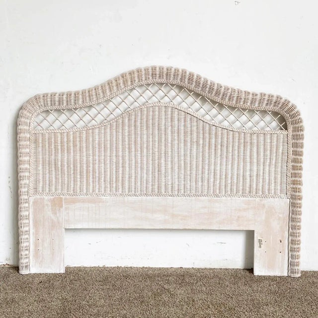 Boho Chic White Wash Queen Size Wicker Headboard For Sale In Miami - Image 6 of 6