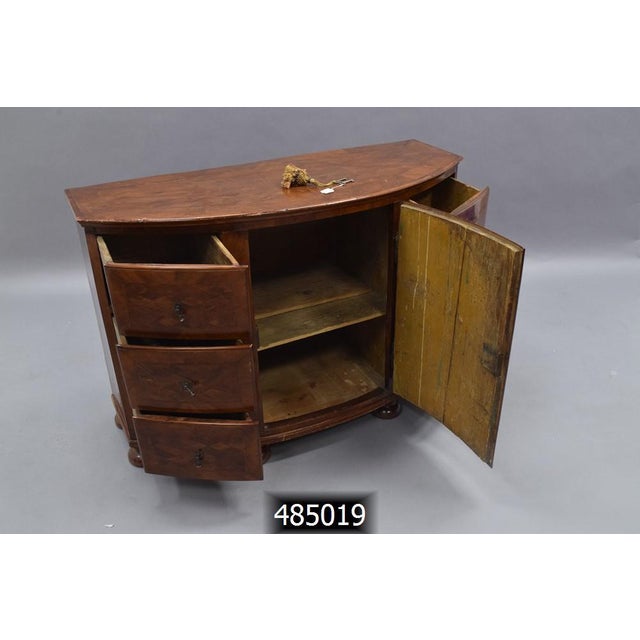 Wood Vintage Bow Front Demilune Credenza, Key Included For Sale - Image 7 of 16