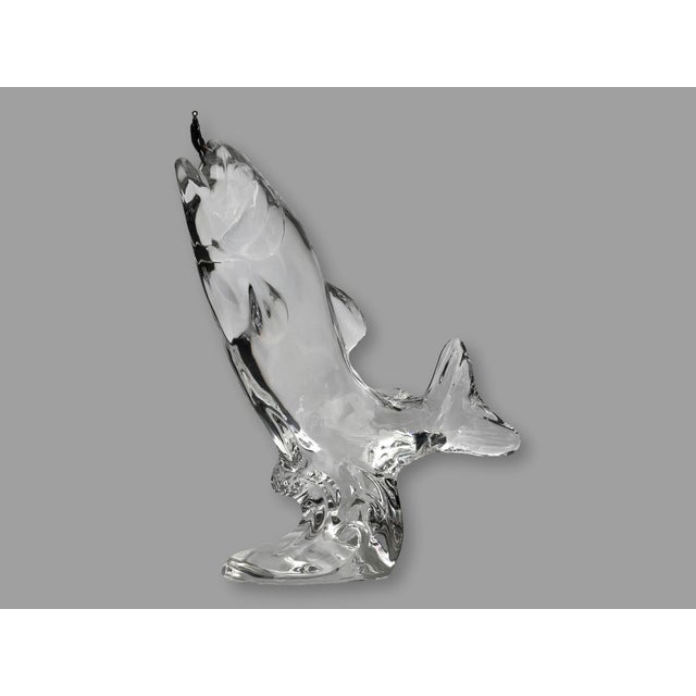 Glass Crystal Leaping Trout Sculpture With Bronze Fishing Lure For Sale - Image 7 of 9