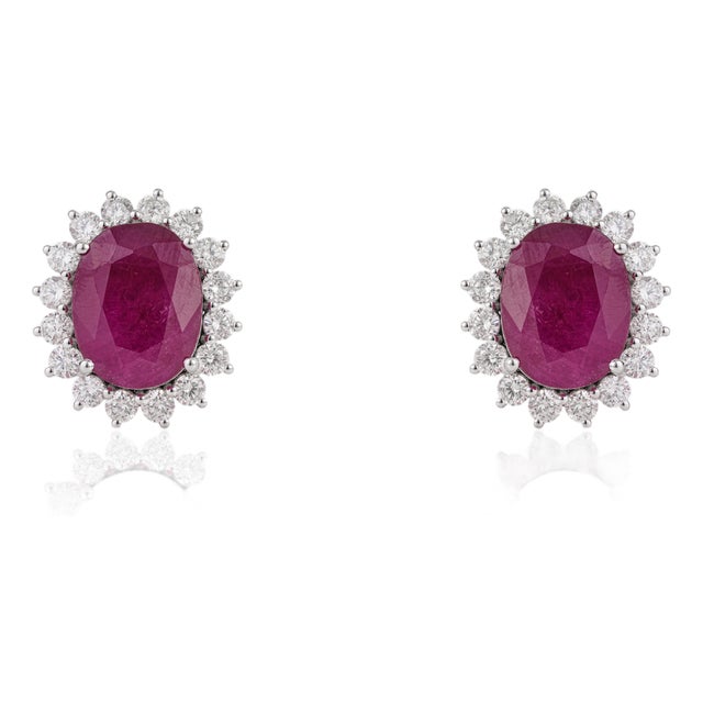 Vintage 14k White Gold Ruby 18.91ct & Diamond 2.3ct Stud Earrings- A Pair For Sale