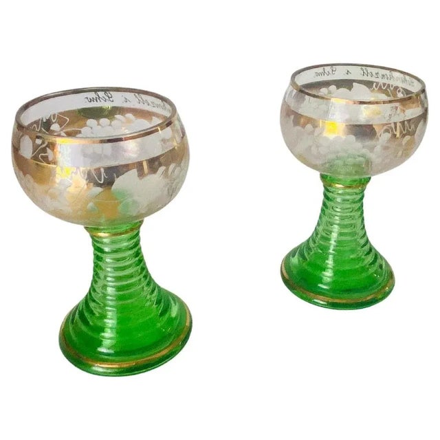 Wine Glasses in Green Gilt Color, France, 1940s, Set of 2 For Sale - Image 9 of 9